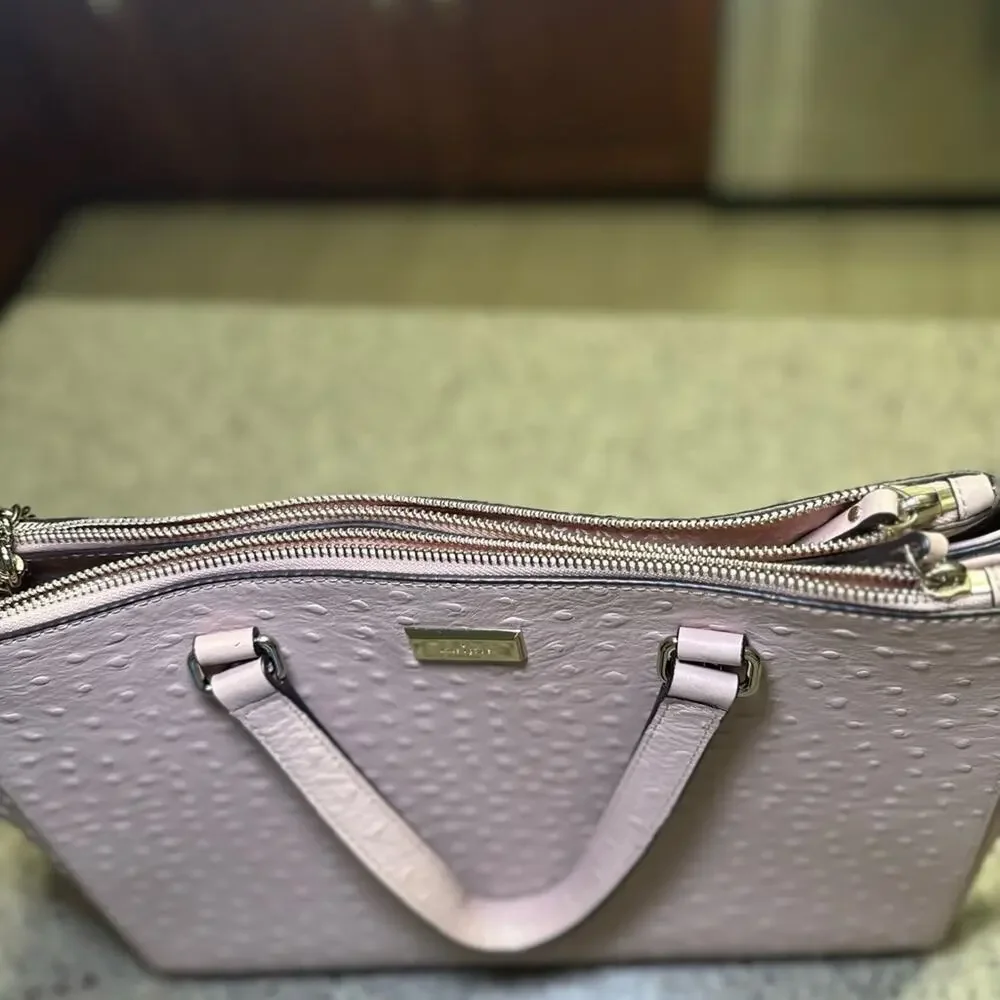 Kate Spade New York Loden Bristol Drive Ostrich Leather Satchel Bag Pink Gold